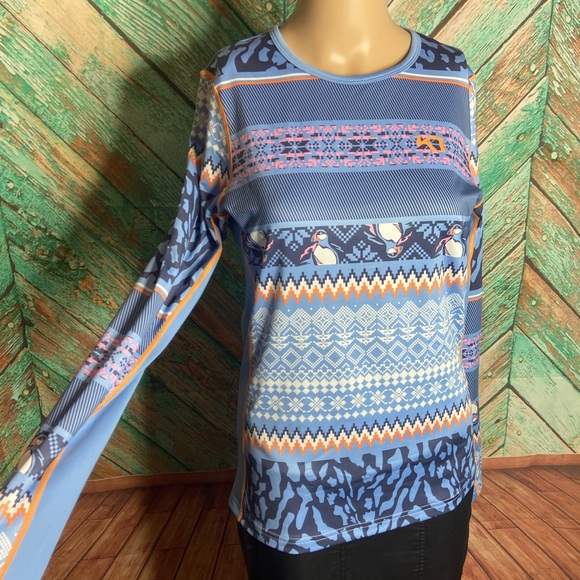 Kari Traa Lilja Puffin Pattern Warm Long Sleeve Shirt Pastel Light Blue - Picture 3 of 11